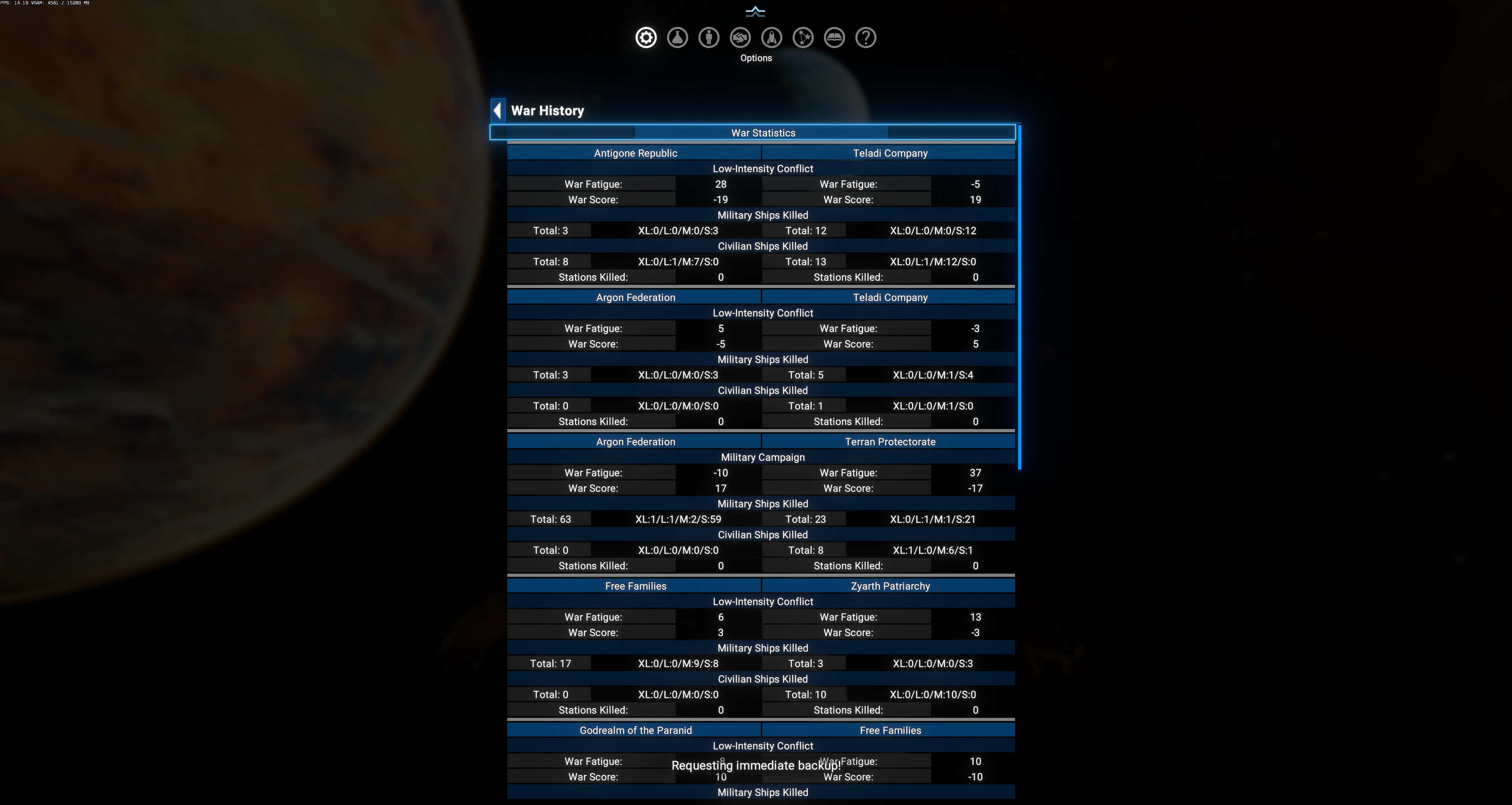 War History — Antigone Republic vs Teladi Company, Argon Federation vs Teladi, Argon Federation vs Terran Protectorate