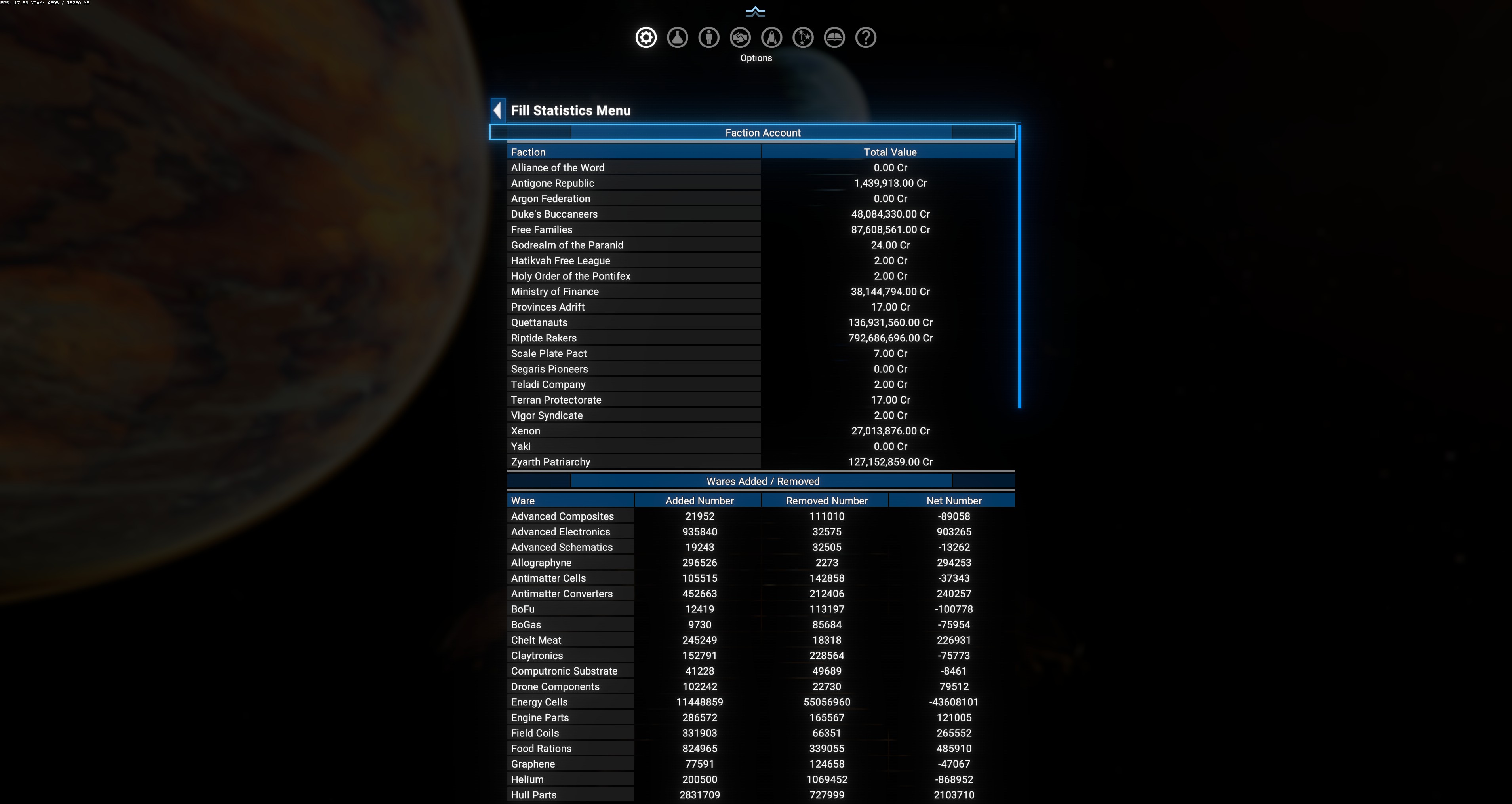 Fill Statistics part 1 — Faction Account and start of Wares Added/Removed
