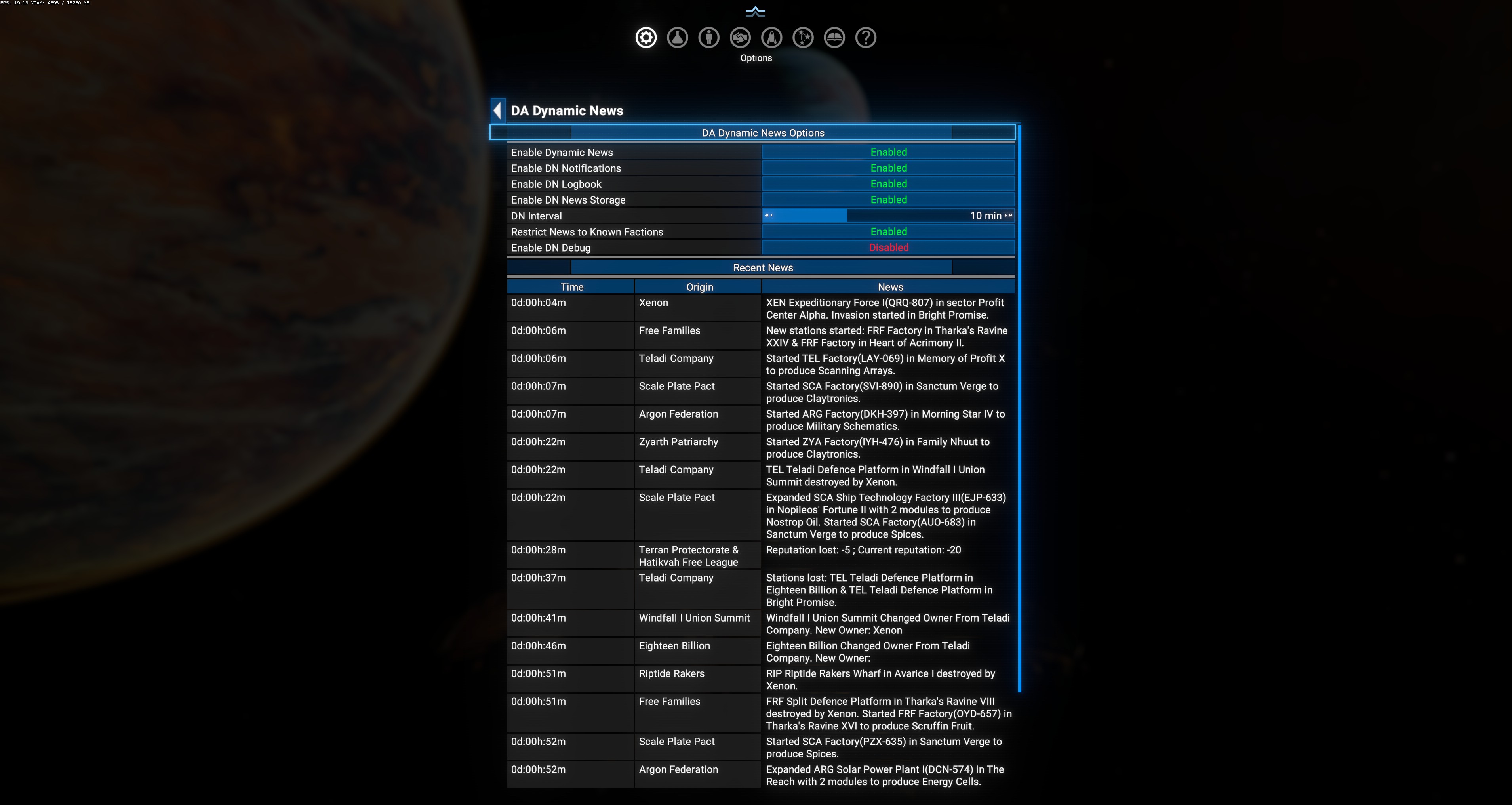 DA Dynamic News — 7 option fields on top + embedded Recent News table below