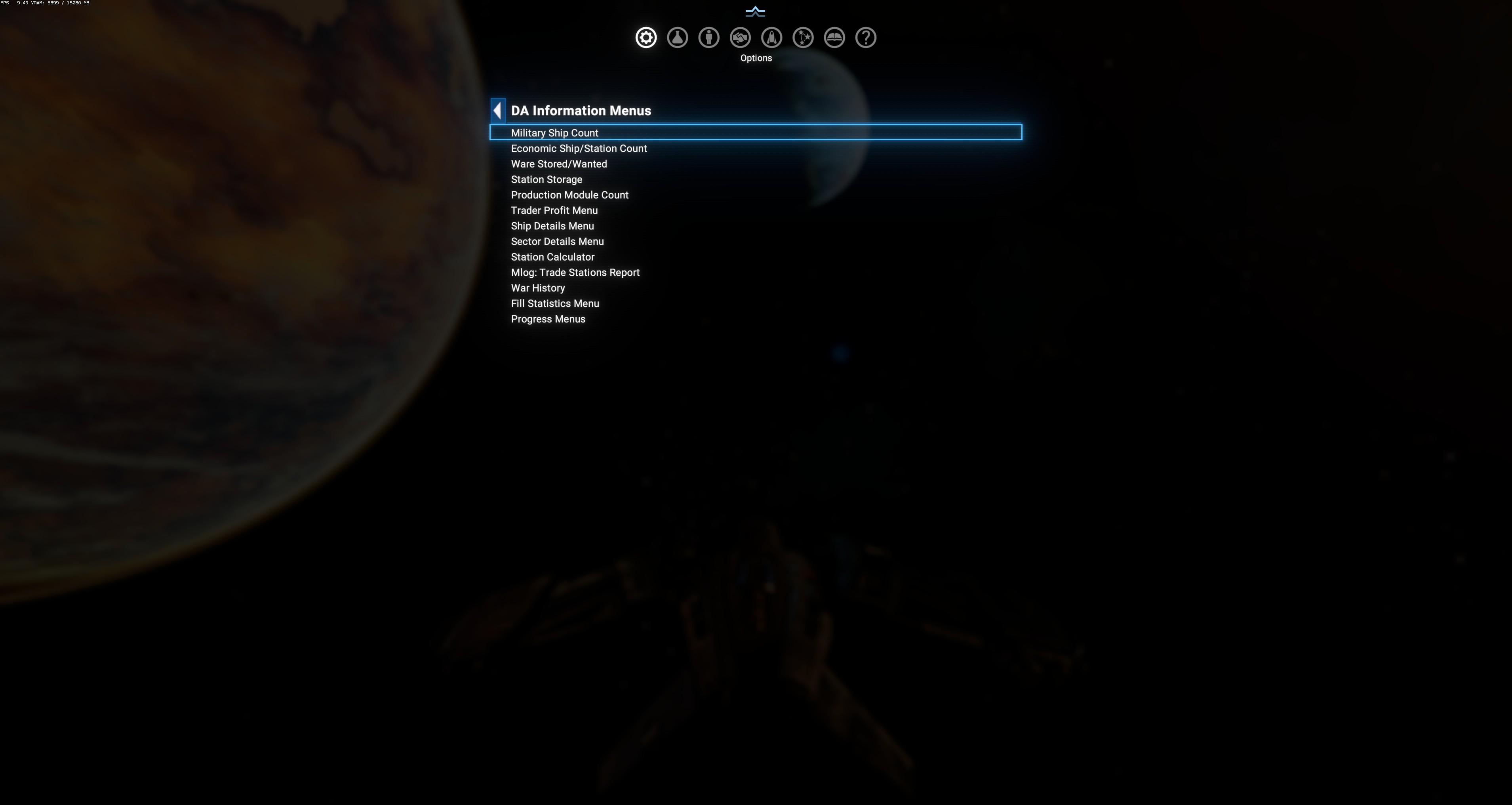 DA Information Menus — 13-entry list