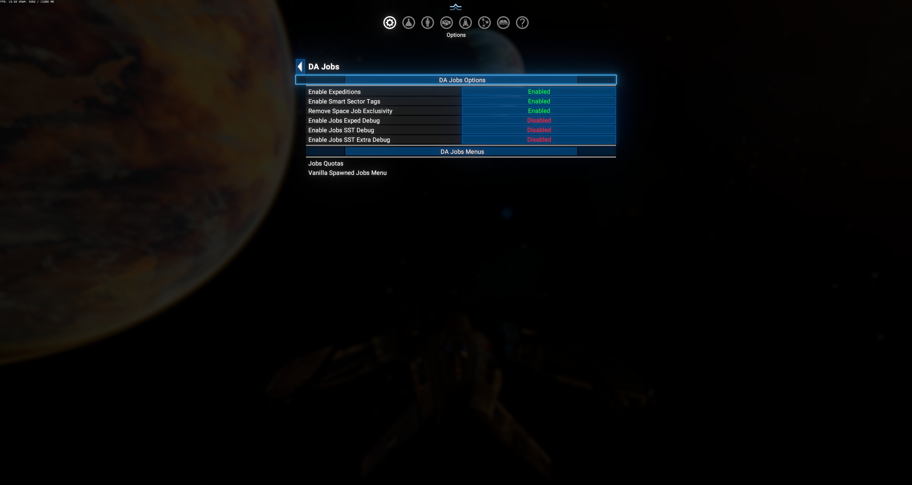 DA Jobs main menu — 6 options + 2 sub-menu links