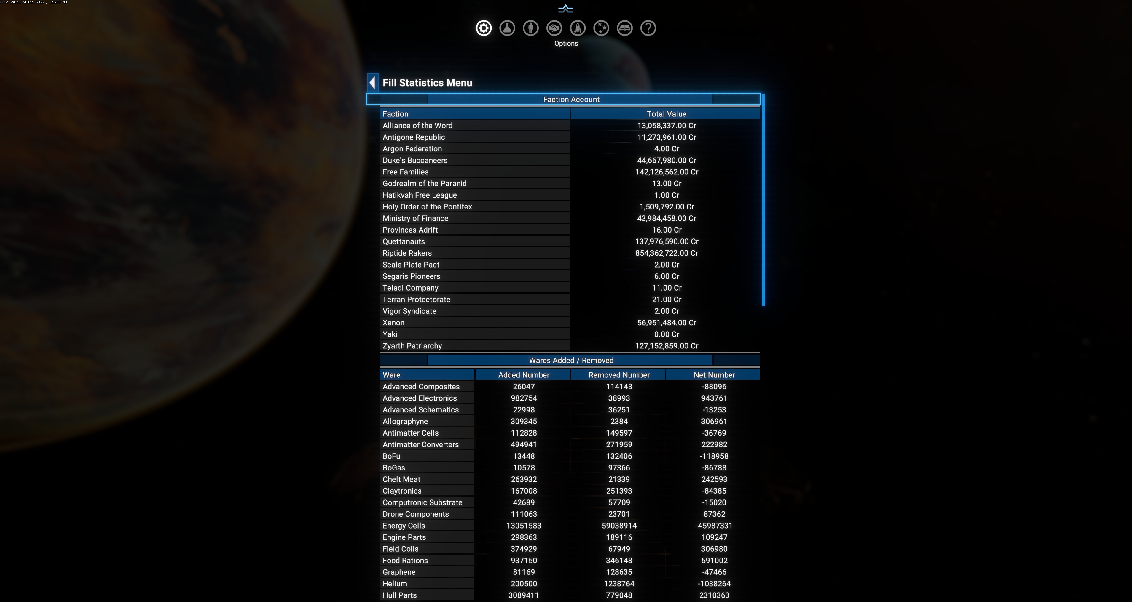 Fill Statistics (from Information Menus entry point) — same content as DA Fill's own sub-menu